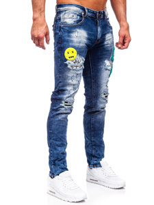 Granatowe spodnie jeansowe męskie slim fit Denley E7860
