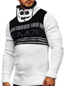Gruby biały sweter męski ze stójką Denley 2020