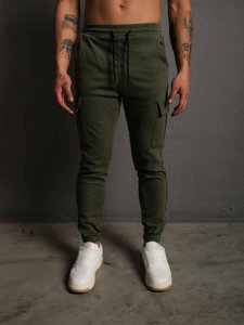 Khaki spodnie materiałowe joggery bojówki męskie Denley 384
