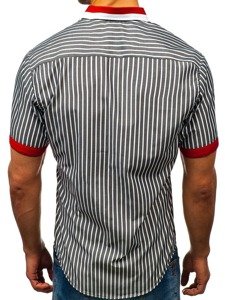 Koszula męska elegancka w paski z krótkim rękawem szara Bolf 4501