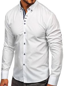 Koszula męska elegancka z długim rękawem biała Bolf 5796