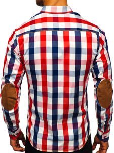 Koszula męska w kratę z długim rękawem czerwona Bolf 1766-1