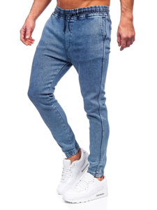 Niebieskie spodnie jeansowe joggery męskie Denley 0026