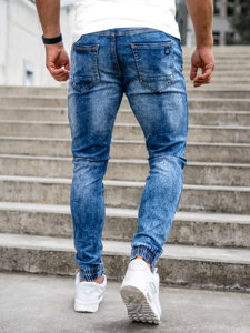 Niebieskie spodnie jeansowe joggery męskie Denley 51066S0