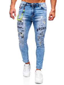 Niebieskie spodnie jeansowe męskie Denley TF150