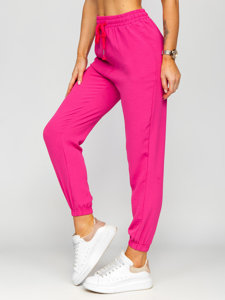 Różowe materiałowe spodnie joggery damskie Denley W7322