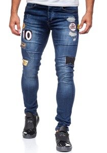 Spodnie jeansowe męskie skinny fit granatowe Denley 298