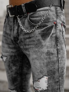 Szare spodnie jeansowe męskie regular fit z paskiem Denley 6038S0