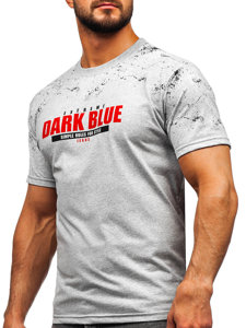Szary bawełniany t-shirt męski z nadrukiem Denley 14725