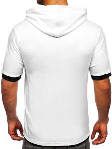 T-shirt męski bez nadruku biały z kapturem Bolf 08