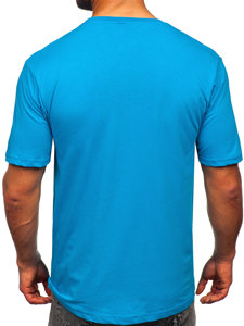 Turkusowy bawełniany t-shirt męski z nadrukiem Denley 14769