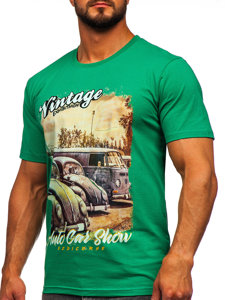 Zielony bawełniany t-shirt męski z nadrukiem Denley 143001
